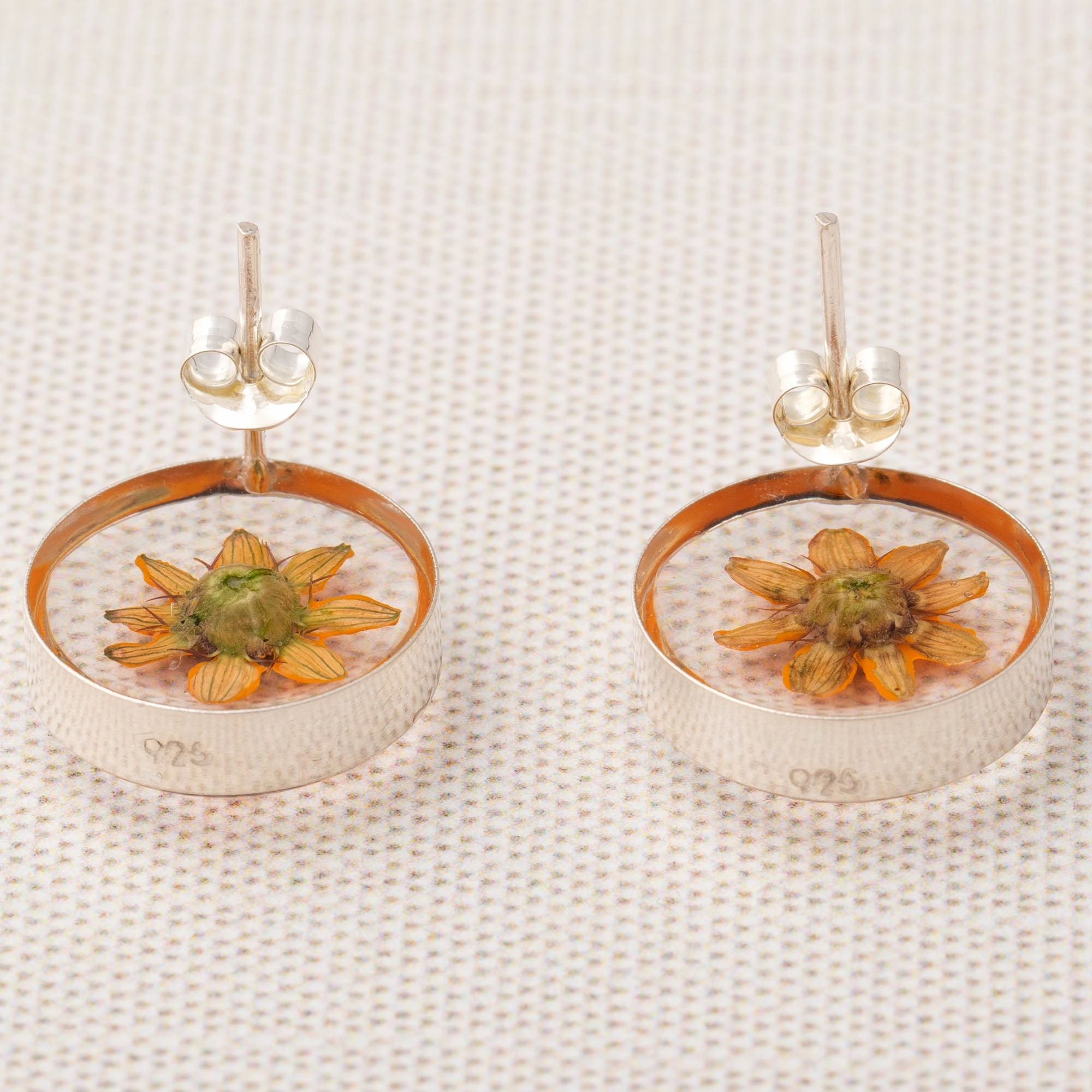 Real Sunflower & Sterling Post Earrings