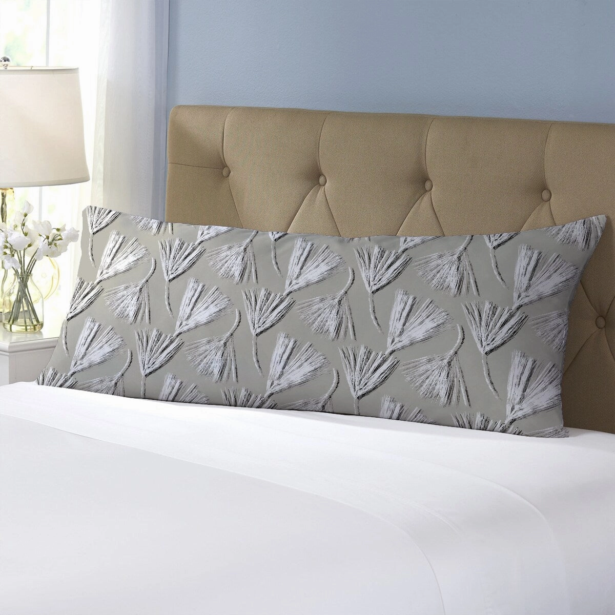RED PINE IN ECRU Body Pillow By Becky Bailey - Beige, White