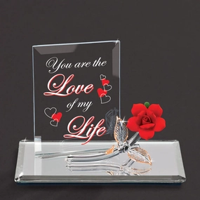 Red Rose You Are the Love of My Life Glass Figurine Accented with 22 Kt Gold Decorative Mirror,Home Decor Mirror