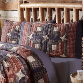Red Rustic Bedding VHC Parker Sham Cotton Star Patchwork pillowcases,cotton pillow covers,bed linen