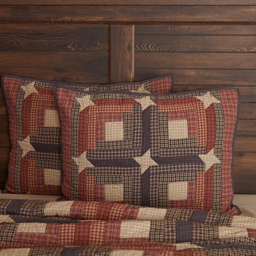 Red Rustic Bedding VHC Parker Sham Cotton Star Patchwork