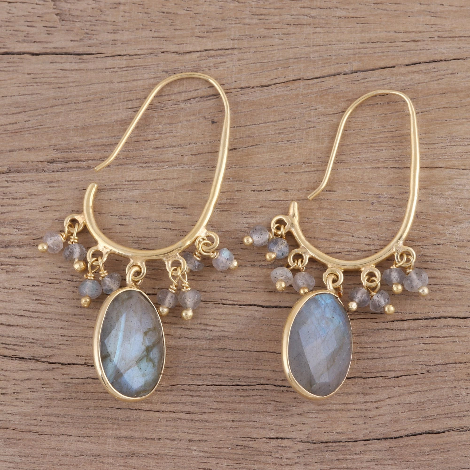Regal Beauty Gold Plated 13 Carat Labradorite Dangle Earrings