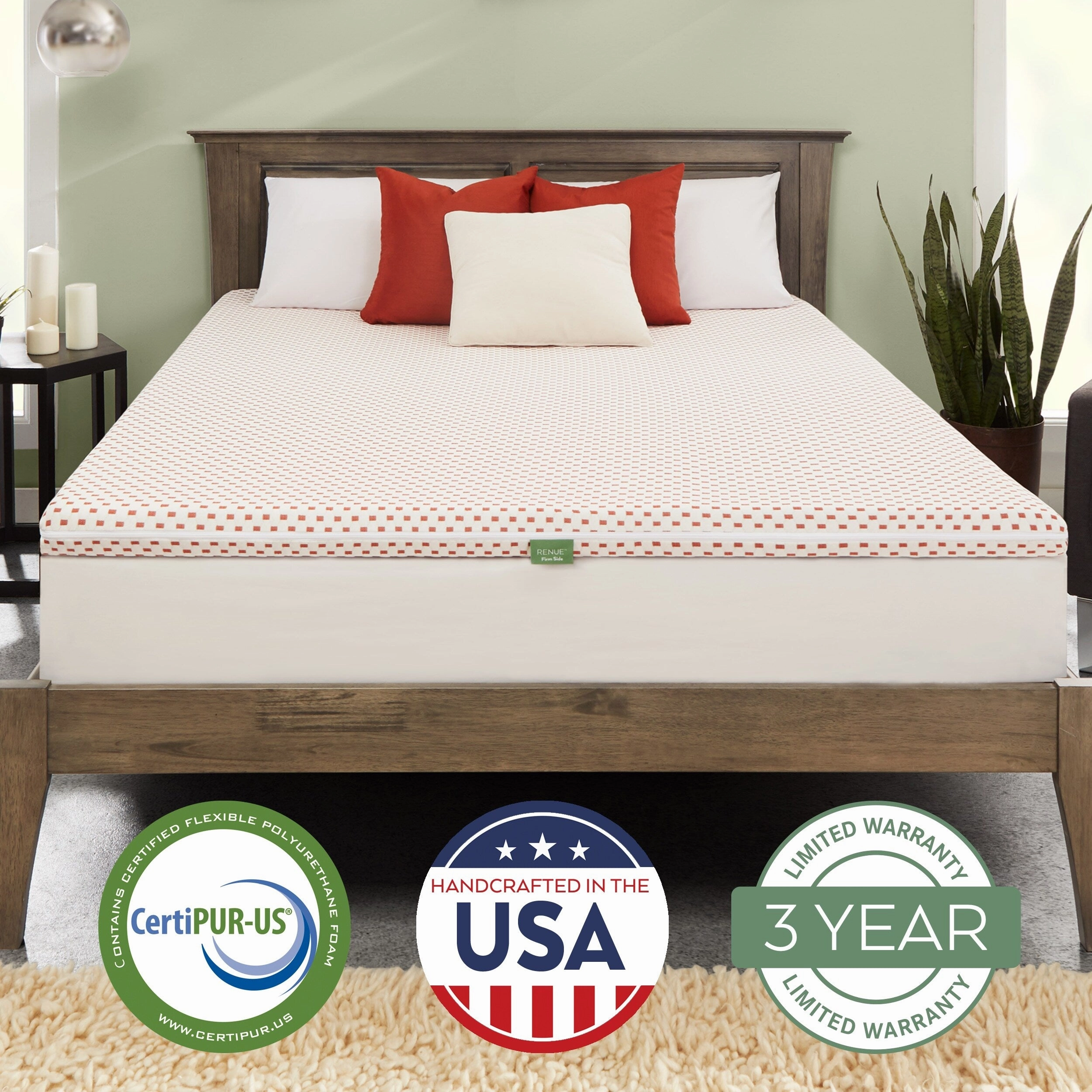 Renue 3" Copper Infused Memory Foam Hybrid Mattress Topper