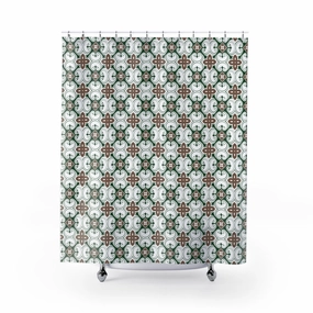 Retro Abstract Art Shower Curtain | Earthy Beige, Forest Green White Lighting,Home Lighting