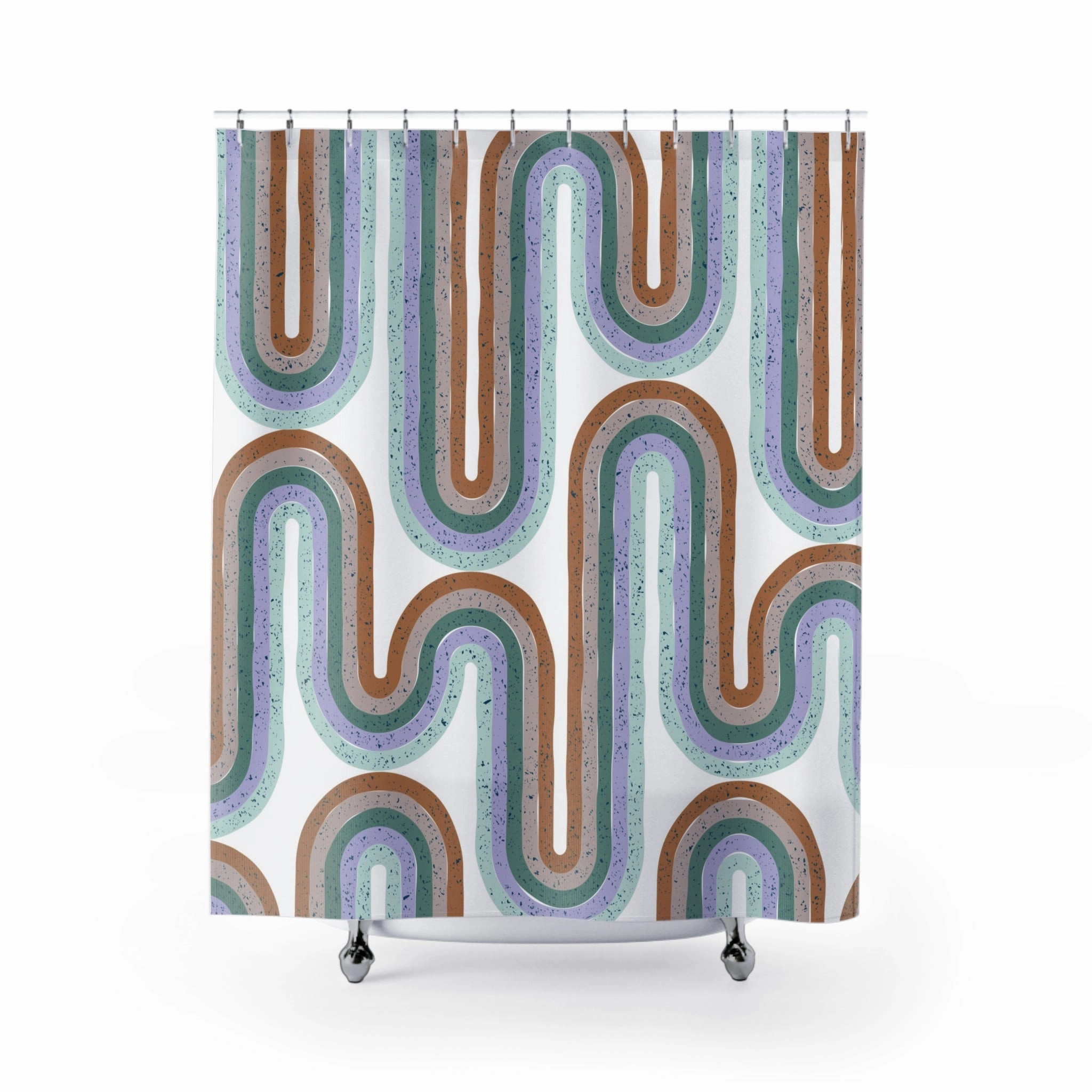 Retro fabric shower curtain | 70s Blue Colorful Bath Curtain Lighting,Home Lighting