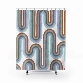 Retro fabric shower curtain | 70s Blue Colorful Bath Curtain Lighting,Home Lighting