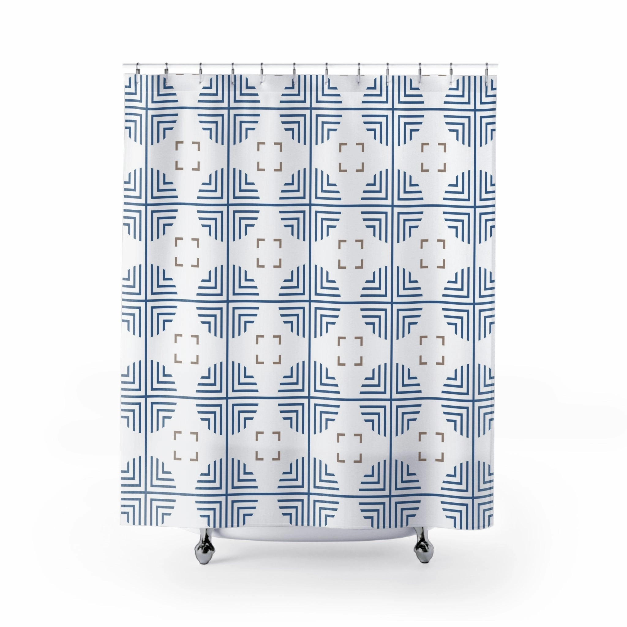 Retro Shower Curtain | Art Deco, Blue White Beige Lighting,Home Lighting