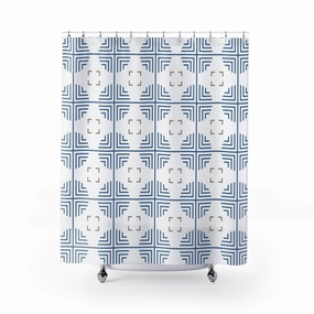 Retro Shower Curtain | Art Deco, Blue White Beige Lighting,Home Lighting