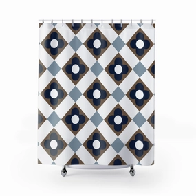 Retro Shower Curtain | Art Deco, Blue White Beige, Geometric Lighting,Home Lighting
