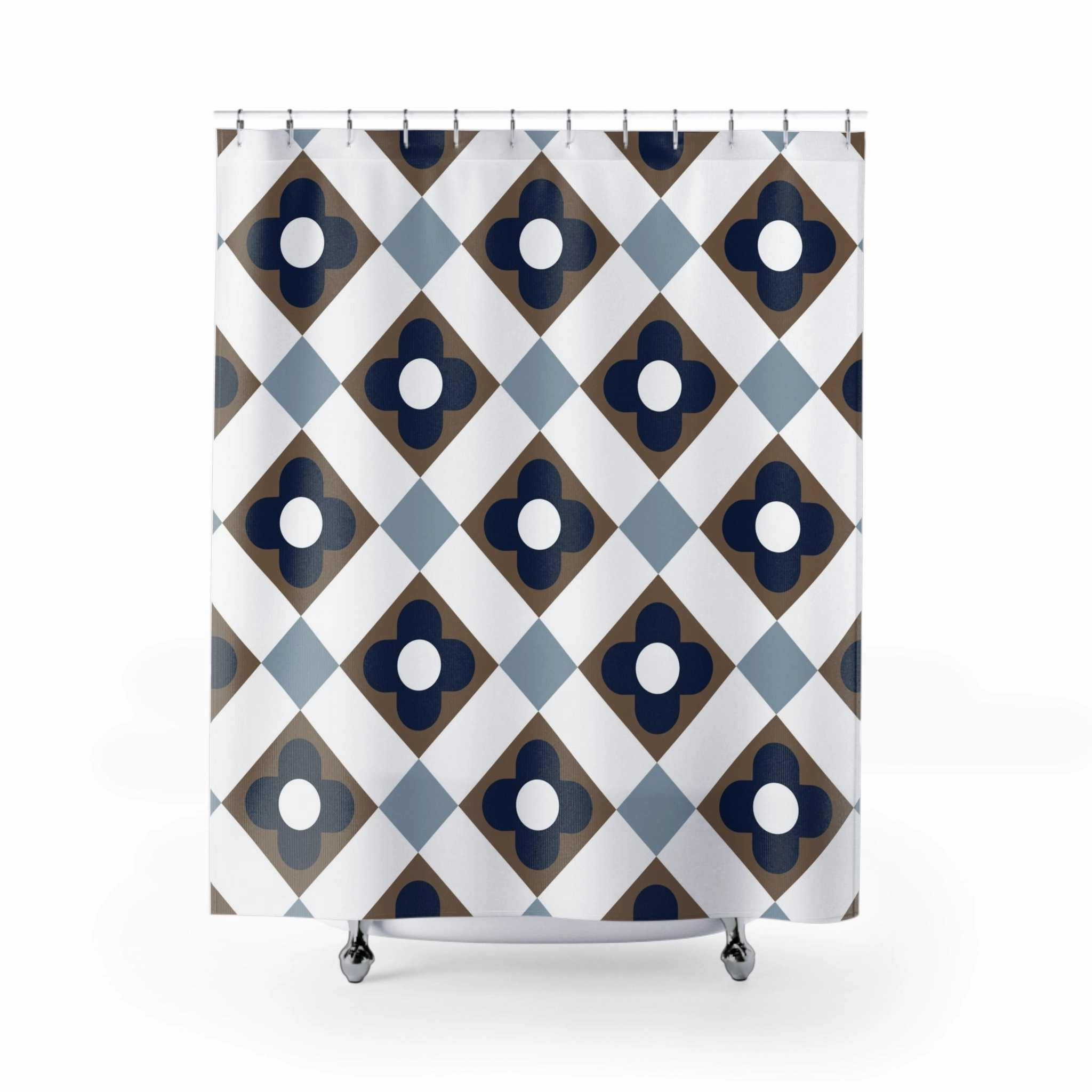 Retro Shower Curtain | Art Deco, Blue White Beige, Geometric Lighting,Home Lighting