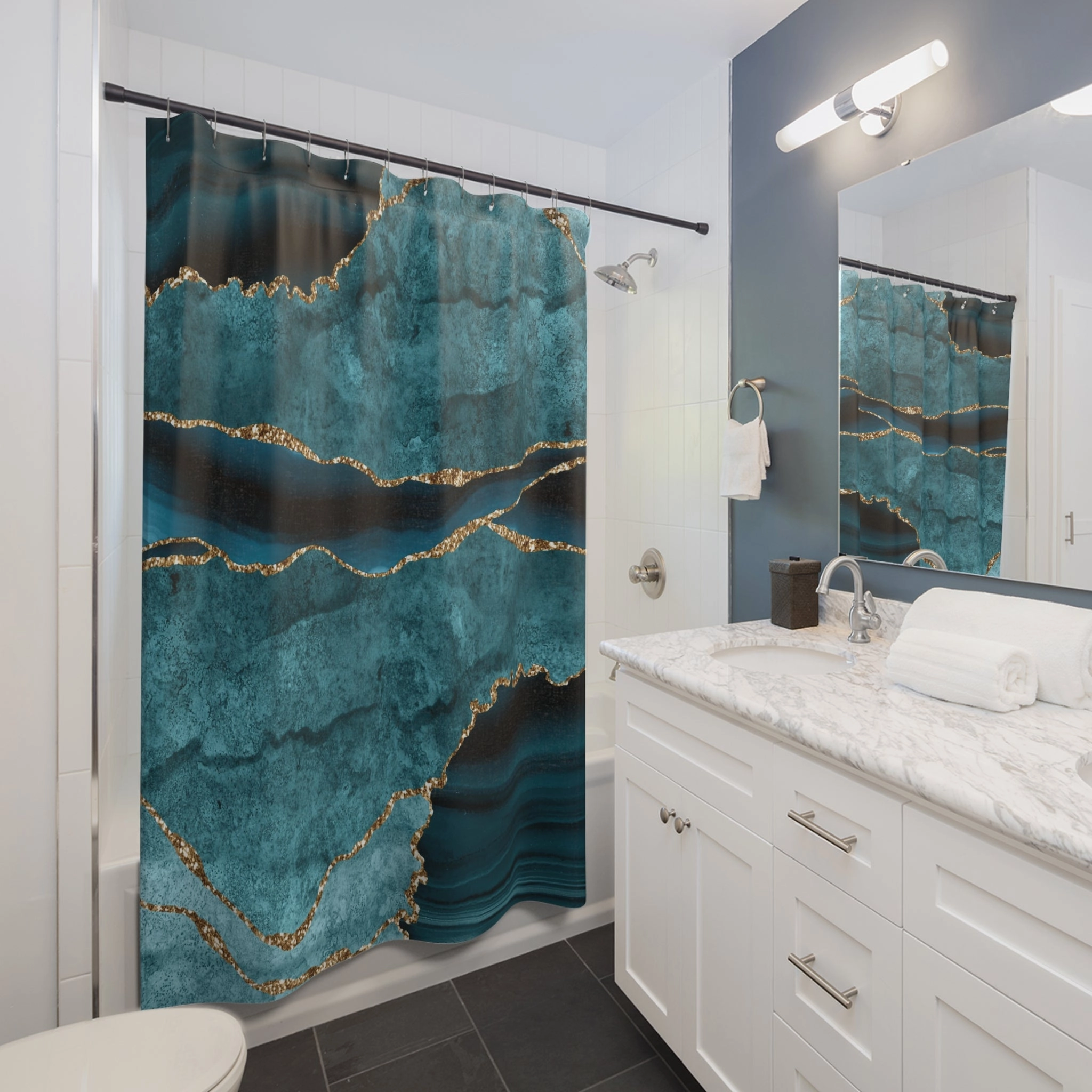 Retro Shower Curtain | Blue Marble Print