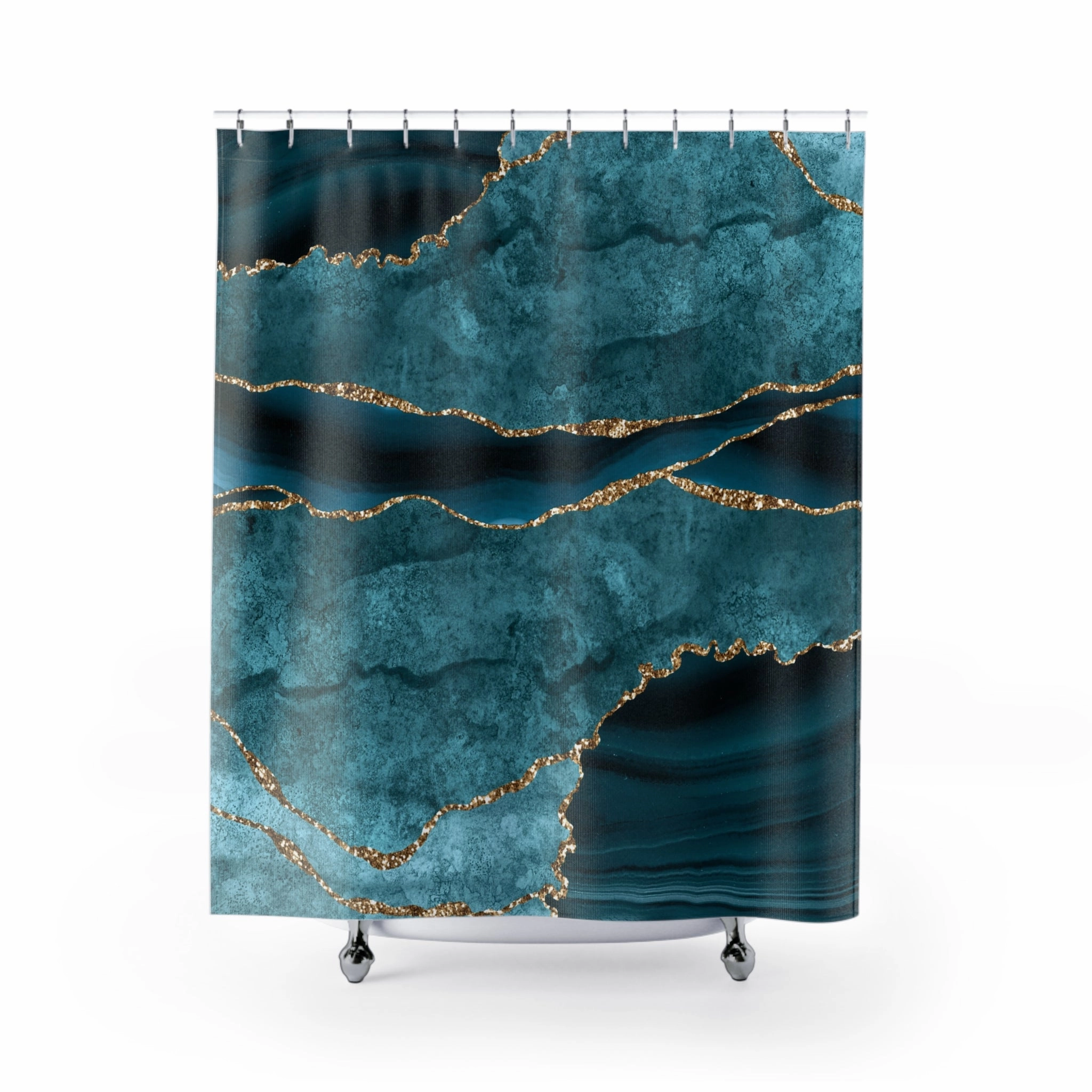 Retro Shower Curtain | Blue Marble Print Lighting,Home Lighting