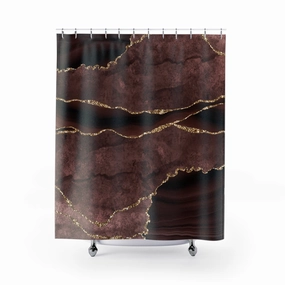 Retro Shower Curtain | Chestnut Brown Marble Print Lighting,Home Lighting