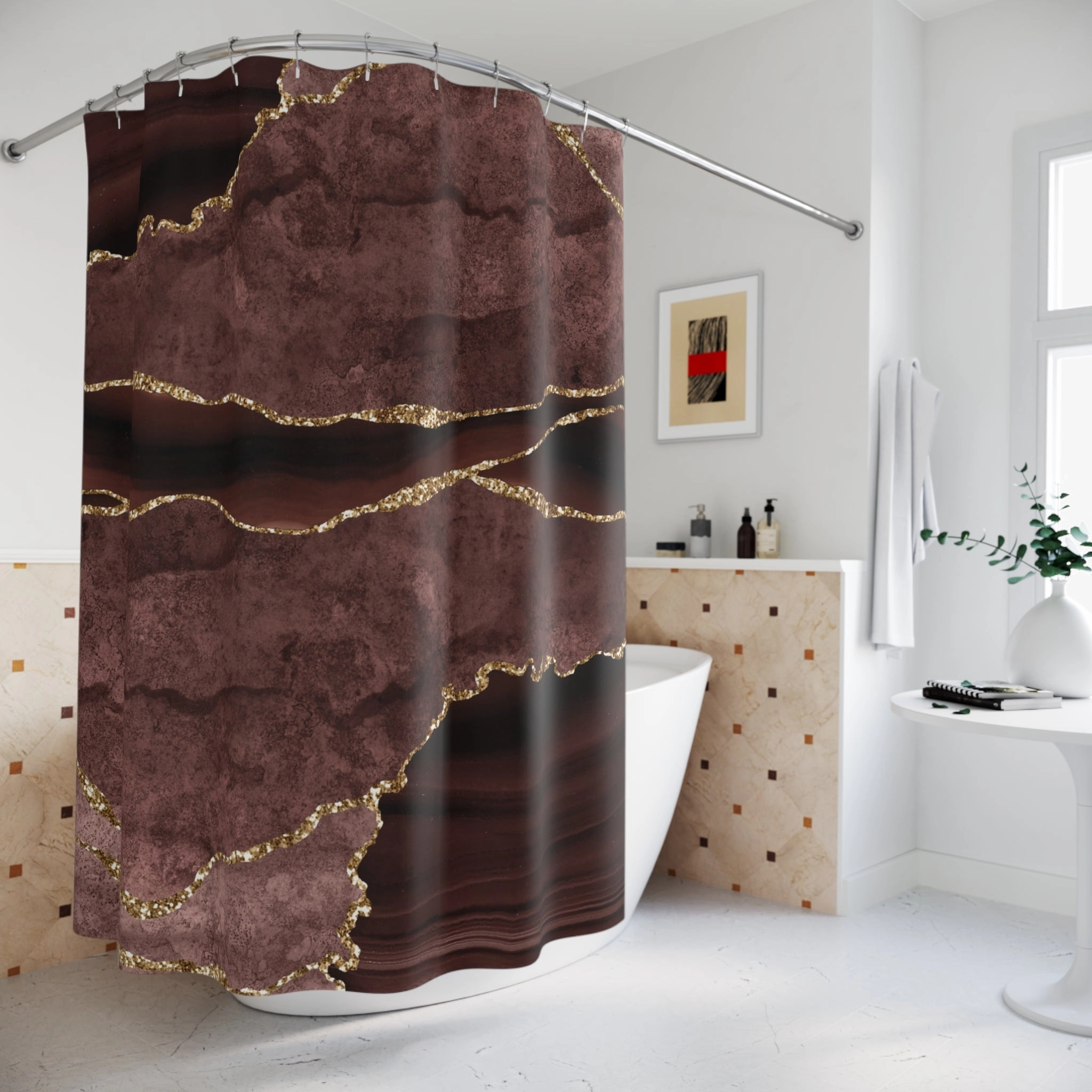 Retro Shower Curtain | Chestnut Brown Marble Print