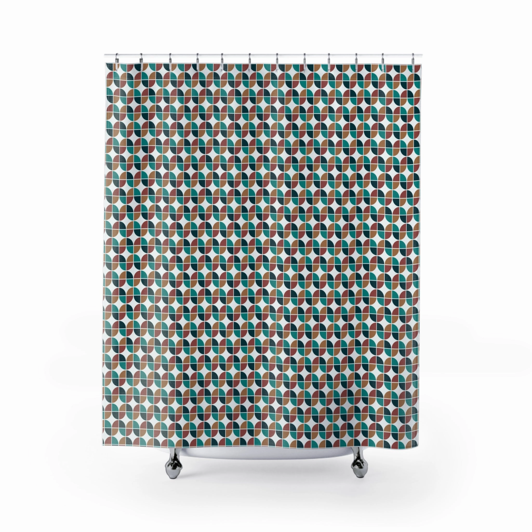 Retro Shower Curtain | Geometric Teal Beige Bath Curtain Lighting,Home Lighting