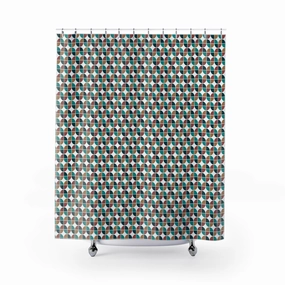 Retro Shower Curtain | Geometric Teal Beige Bath Curtain Lighting,Home Lighting