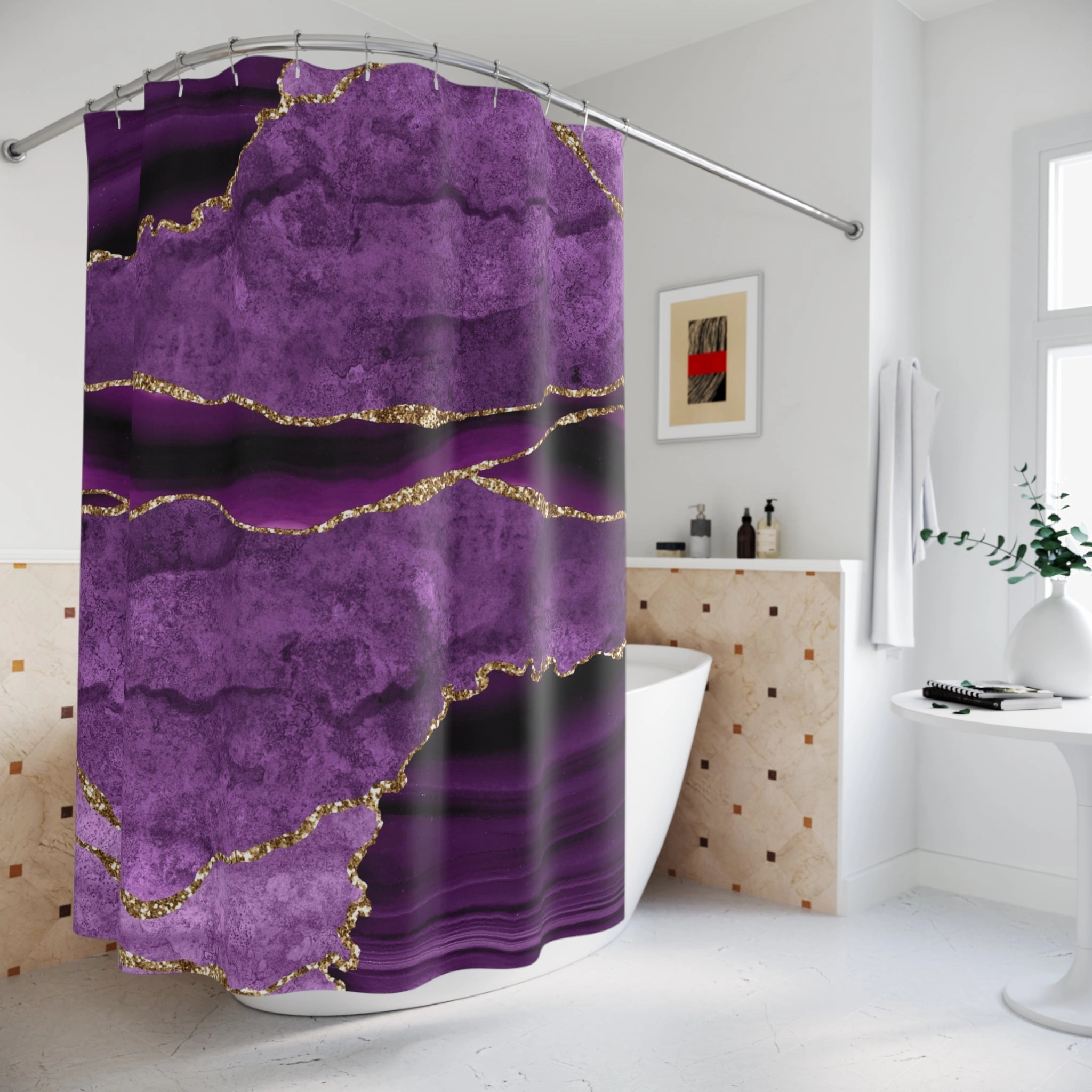 Retro Shower Curtain | Lilac Purple Marble Print