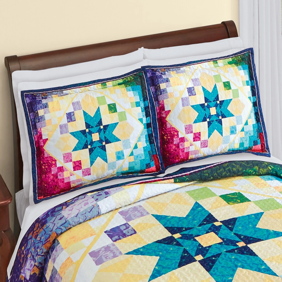 Reversible Colorful Kaleidoscope Pillow Sham