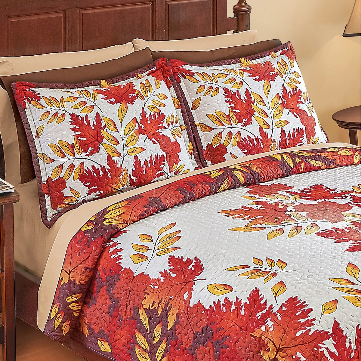 Reversible Leaf Boarder Pattern Pillow Sham