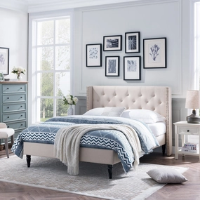 Rhinestone-Tufted Wingback Bed Frame with Nailhead Trim - NH689603 throw blanket, decorative pillow