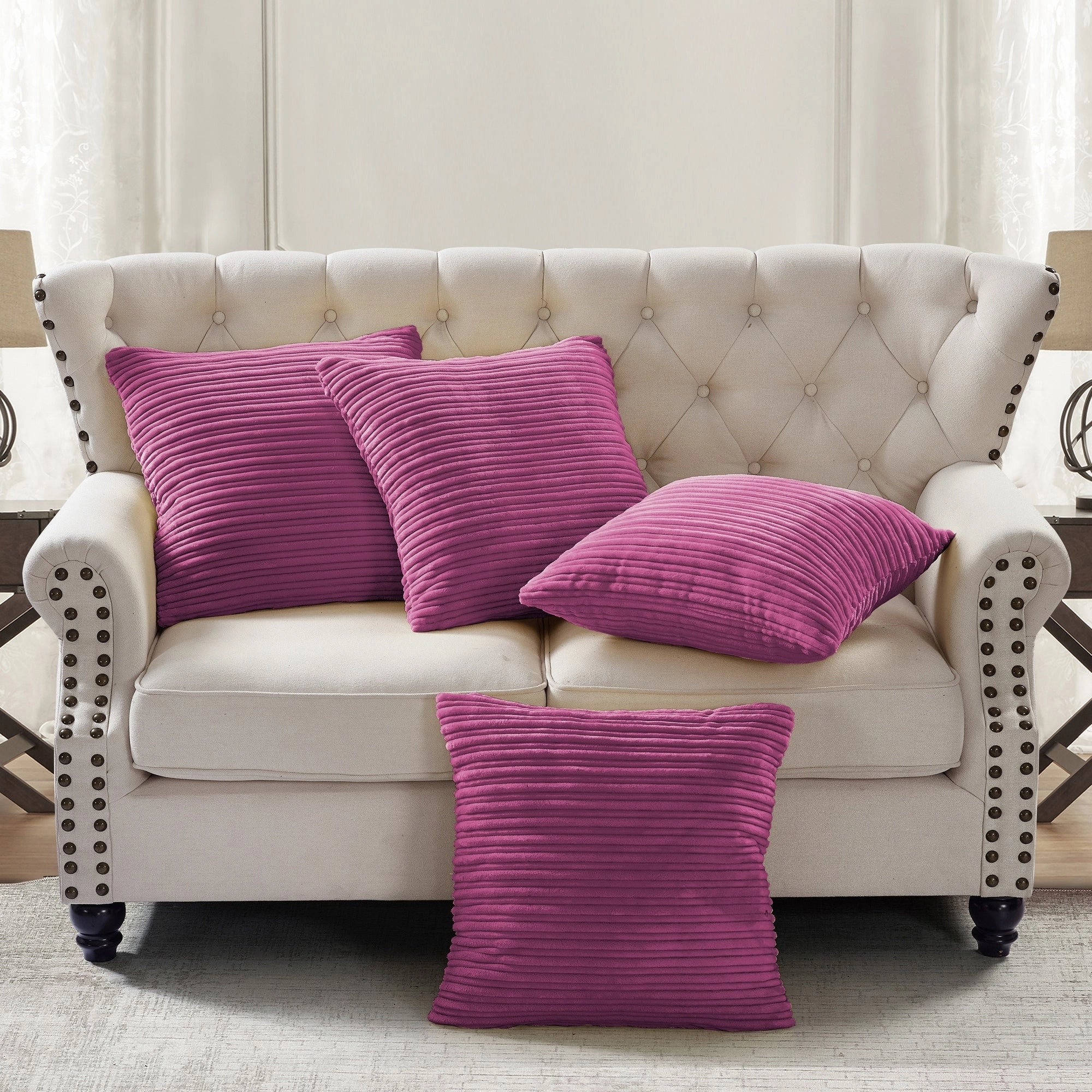 Ribbed Flanned 4 Pieces Pillow Shell Set, NO INSERT