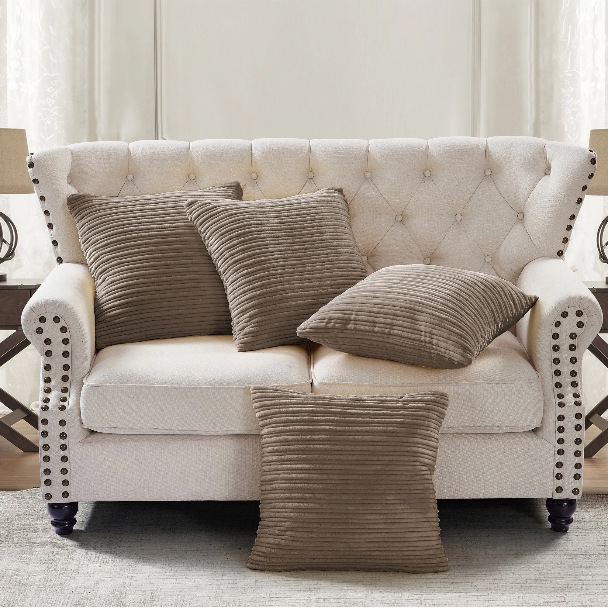 Ribbed Flanned 4 Pieces Pillow Shell Set, NO INSERT