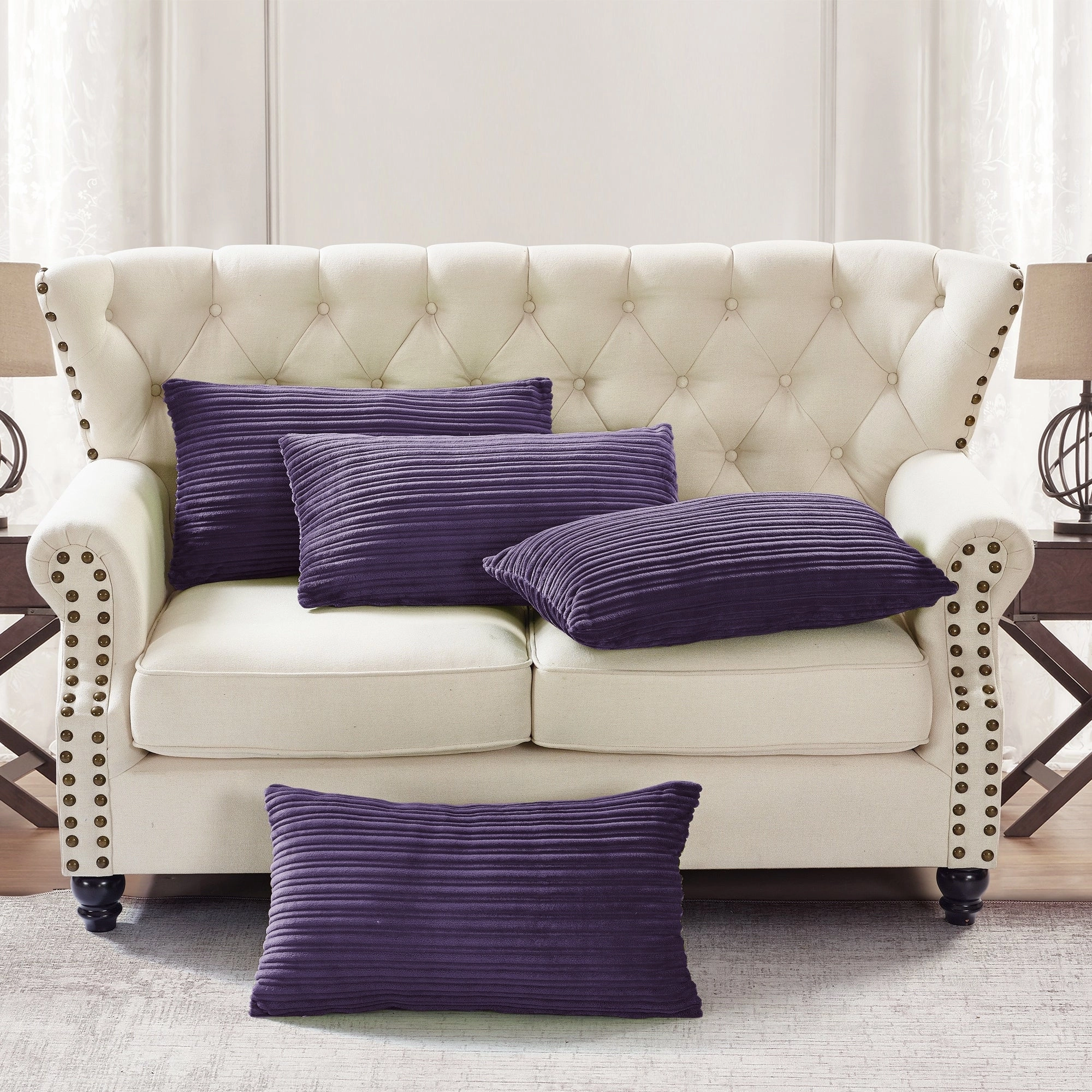 Ribbed Flanned 4 Pieces Pillow Shell Set, NO INSERT