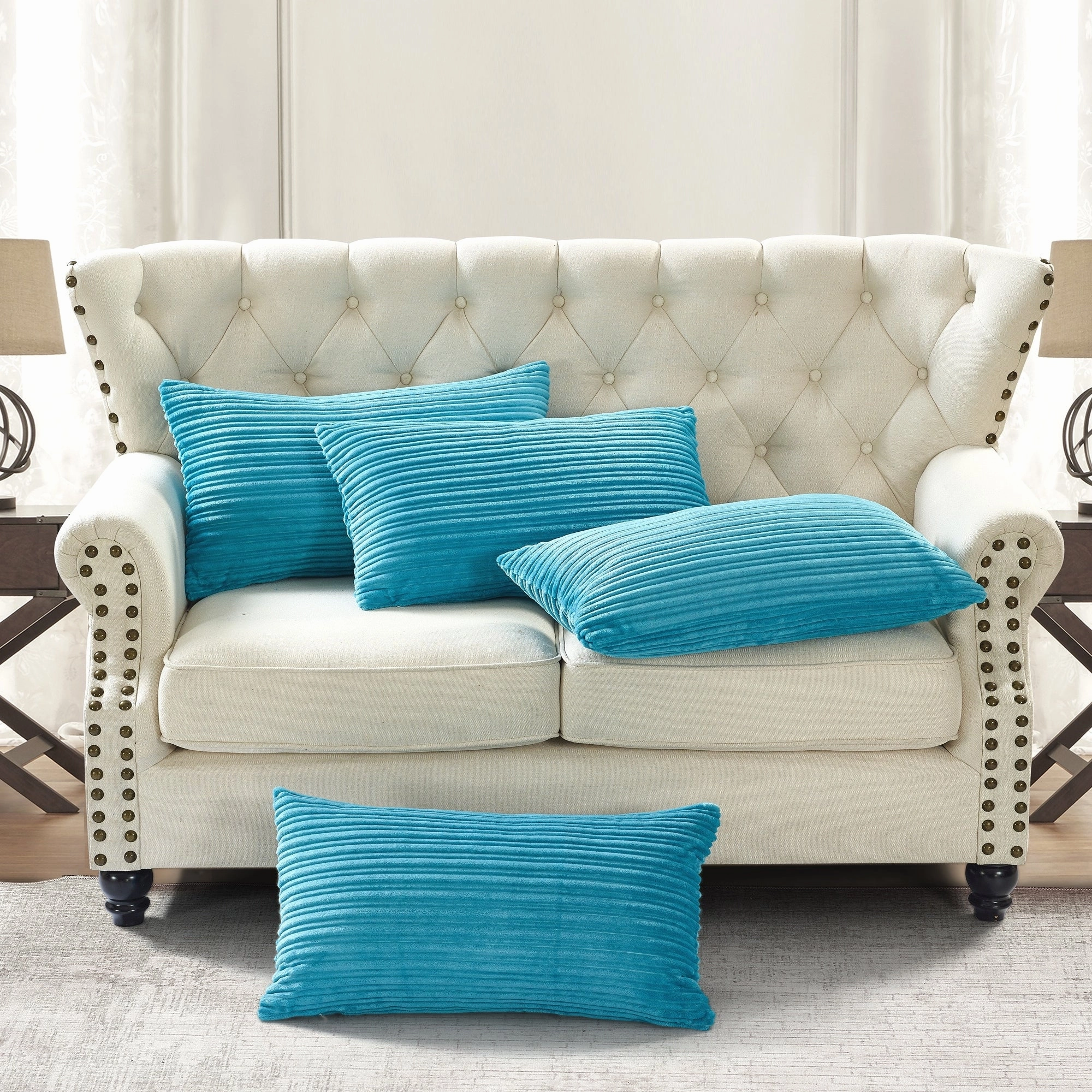Ribbed Flanned 4 Pieces Pillow Shell Set, NO INSERT