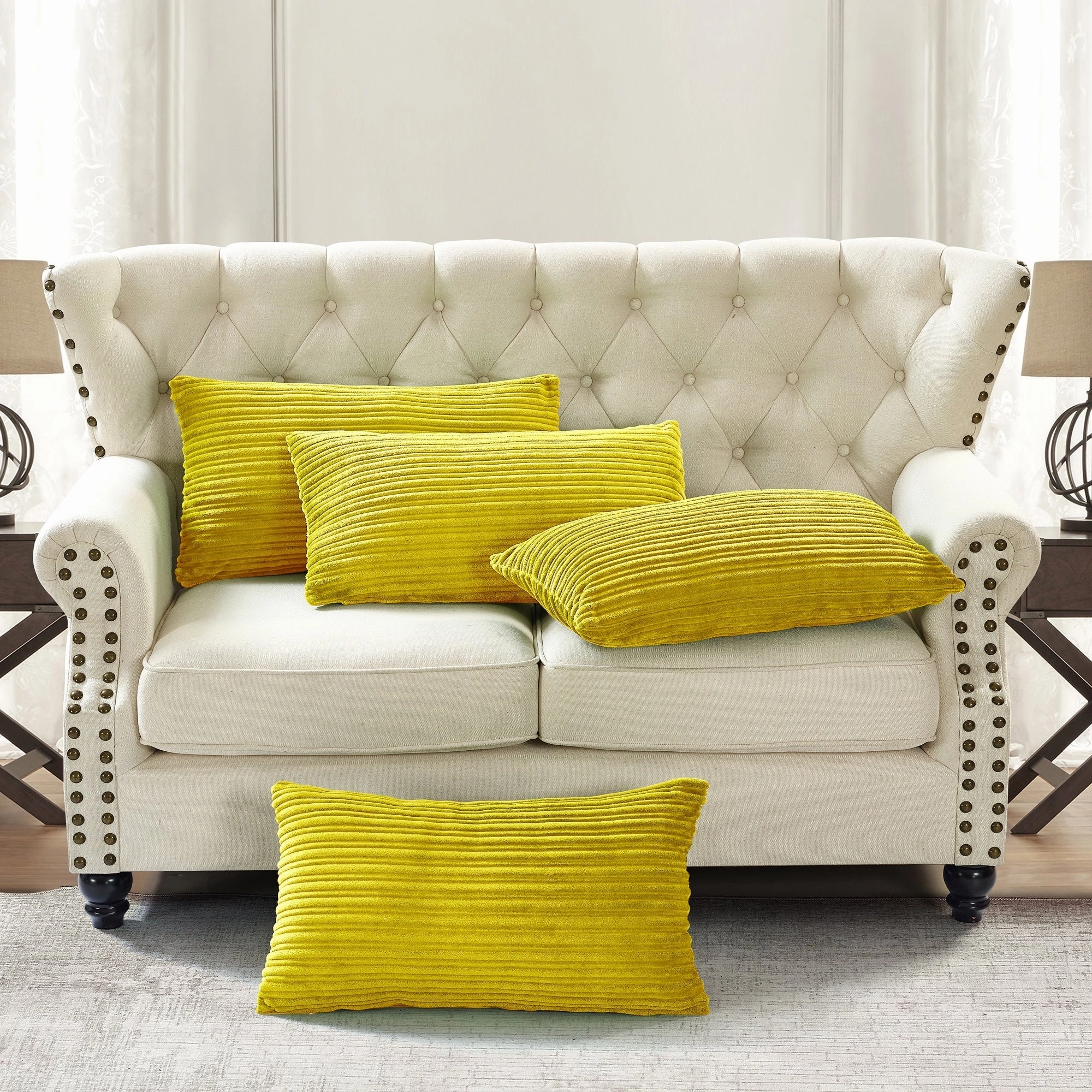 Ribbed Flanned 4 Pieces Pillow Shell Set, NO INSERT