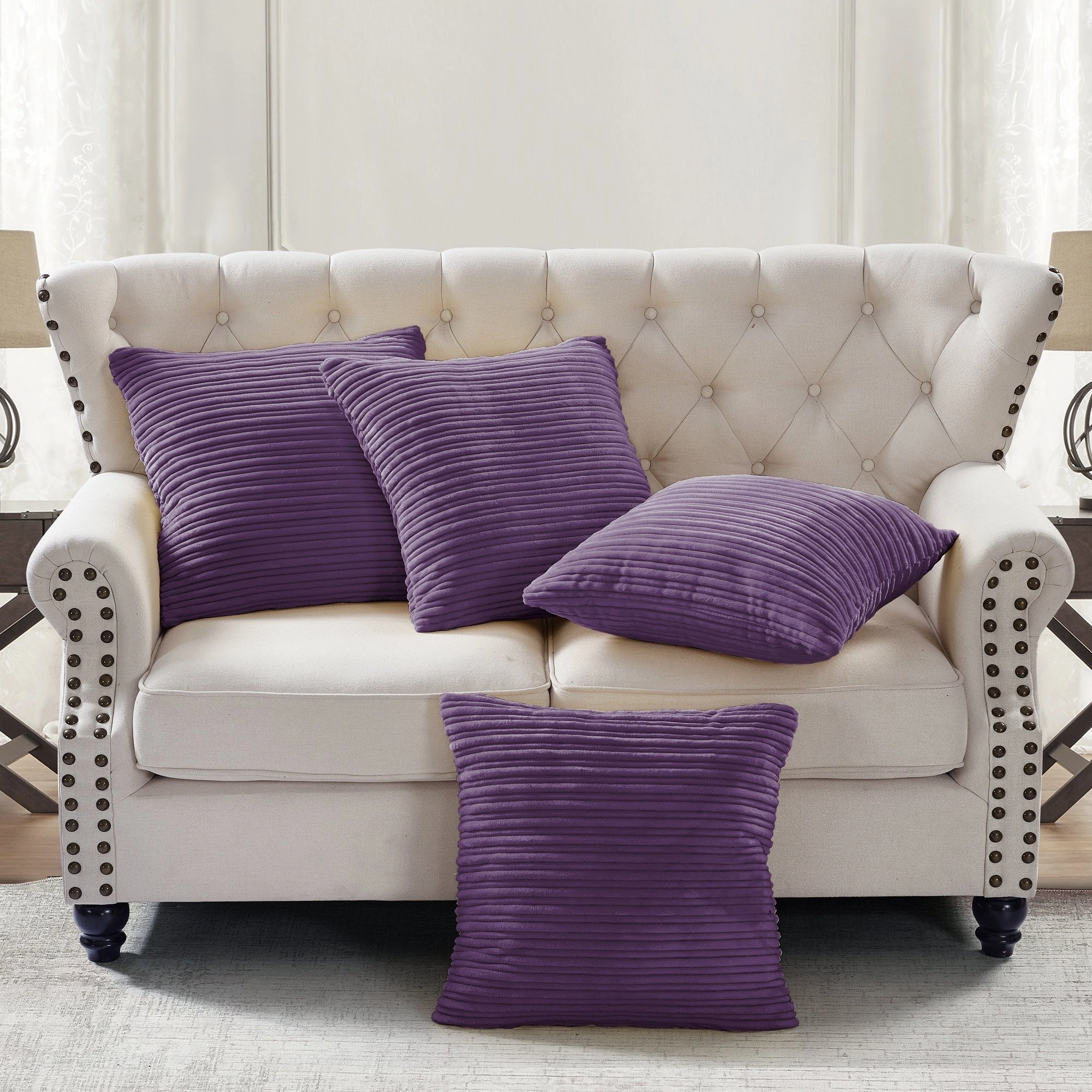 Ribbed Flanned 4 Pieces Pillow Shell Set, NO INSERT