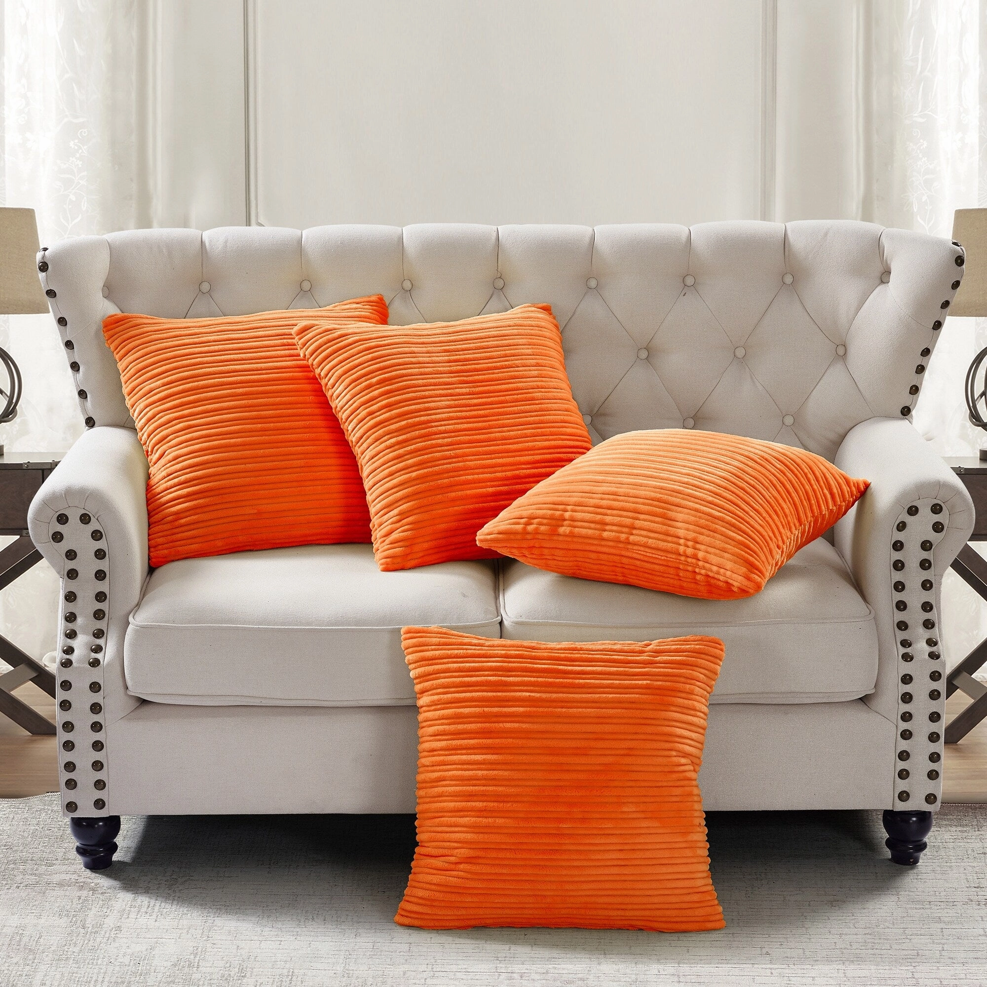 Ribbed Flanned 4 Pieces Pillow Shell Set, NO INSERT