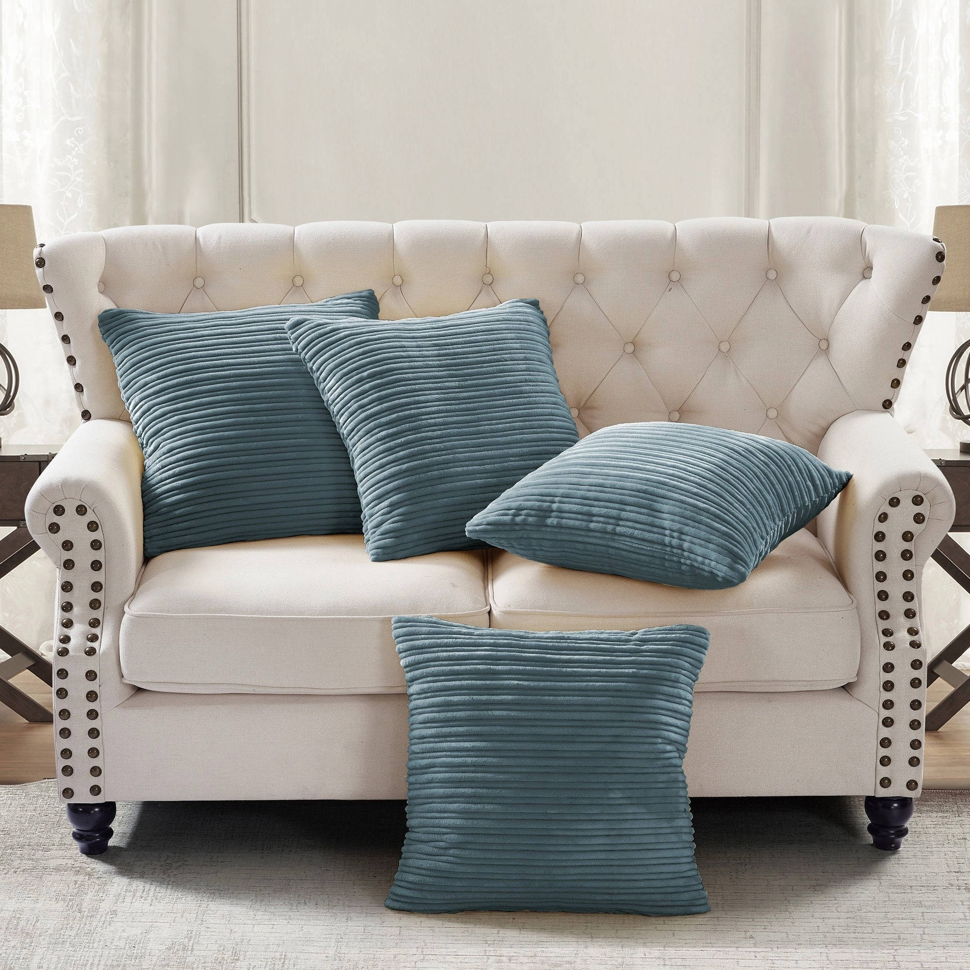 Ribbed Flanned 4 Pieces Pillow Shell Set, NO INSERT