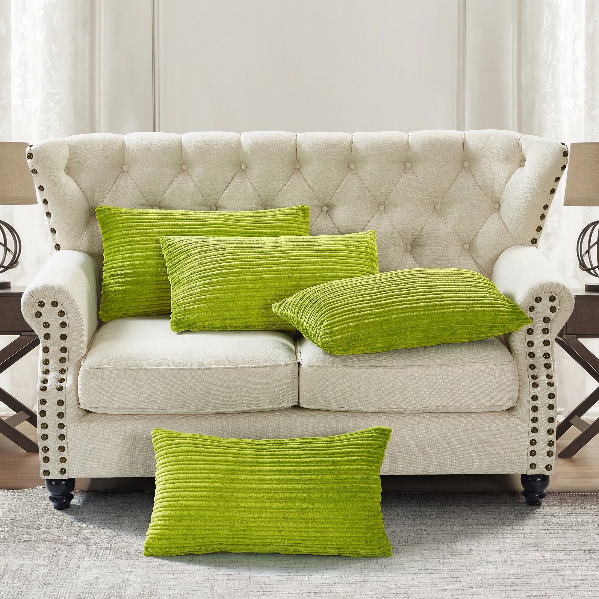 Ribbed Flanned 4 Pieces Pillow Shell Set, NO INSERT