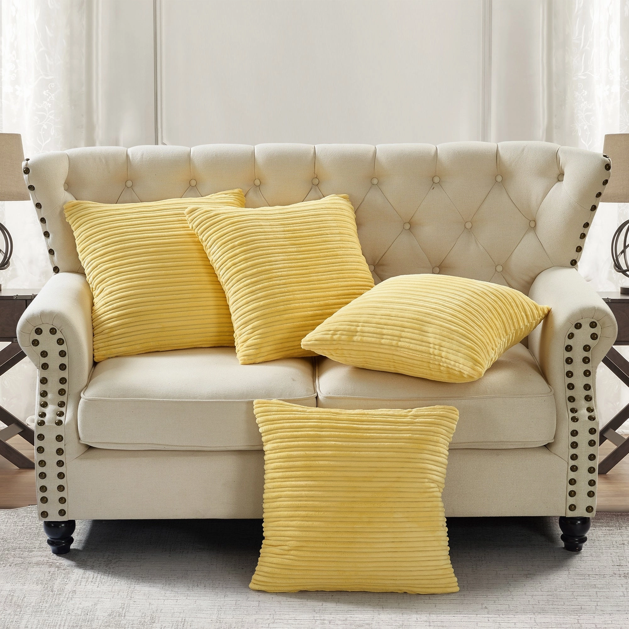 Ribbed Flanned 4 Pieces Pillow Shell Set, NO INSERT
