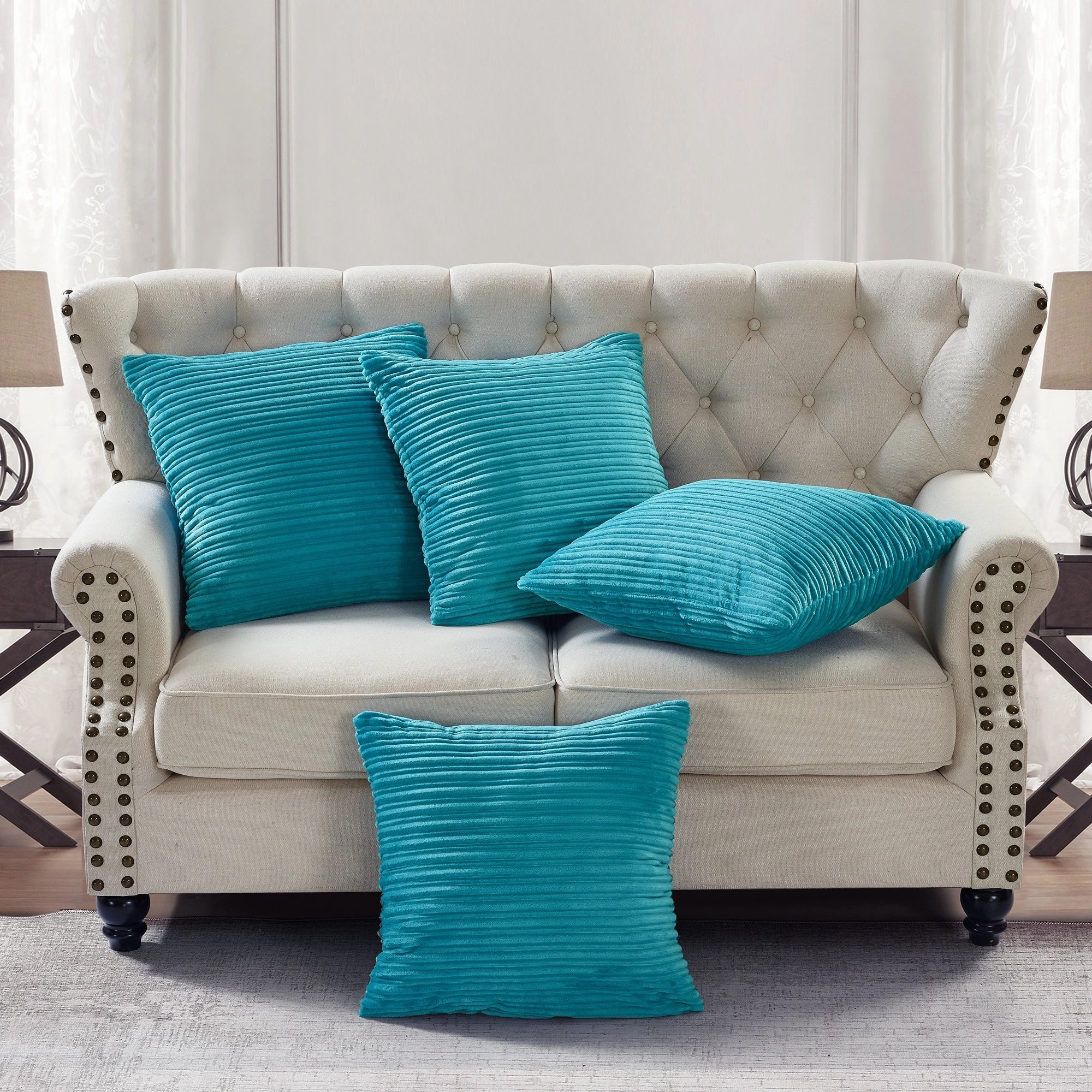 Ribbed Flanned 4 Pieces Pillow Shell Set, NO INSERT