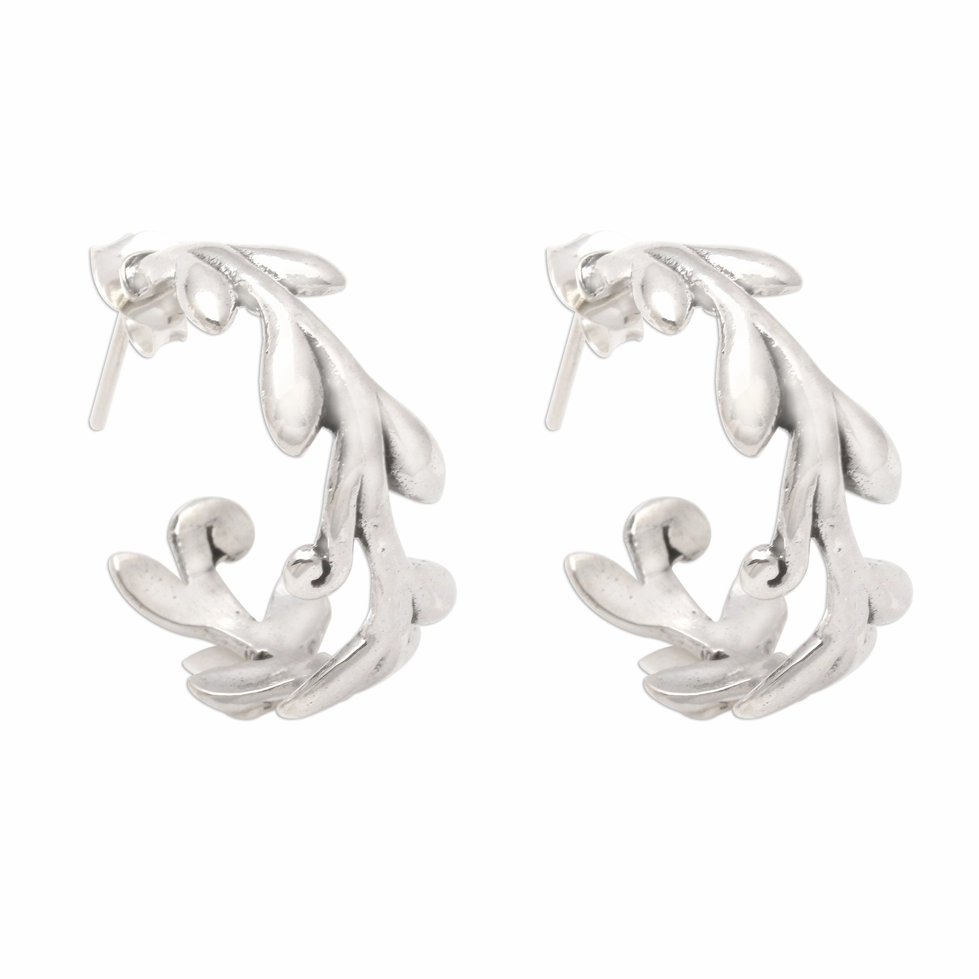 Rice Garland Sterling Silver Rice Stalk Half-Hoop Earrings