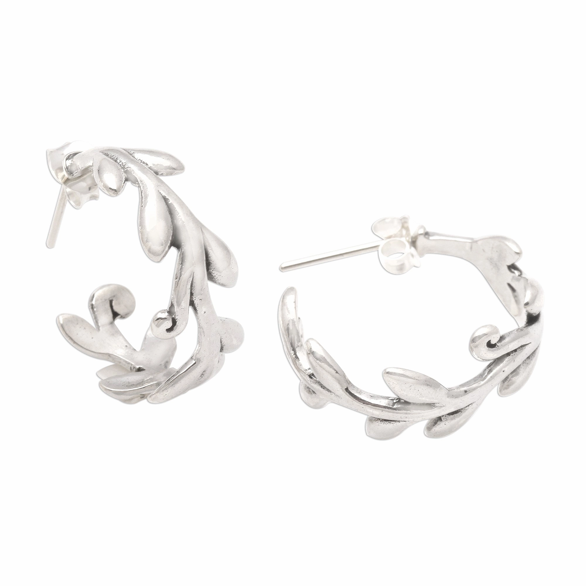 Rice Garland Sterling Silver Rice Stalk Half-Hoop Earrings