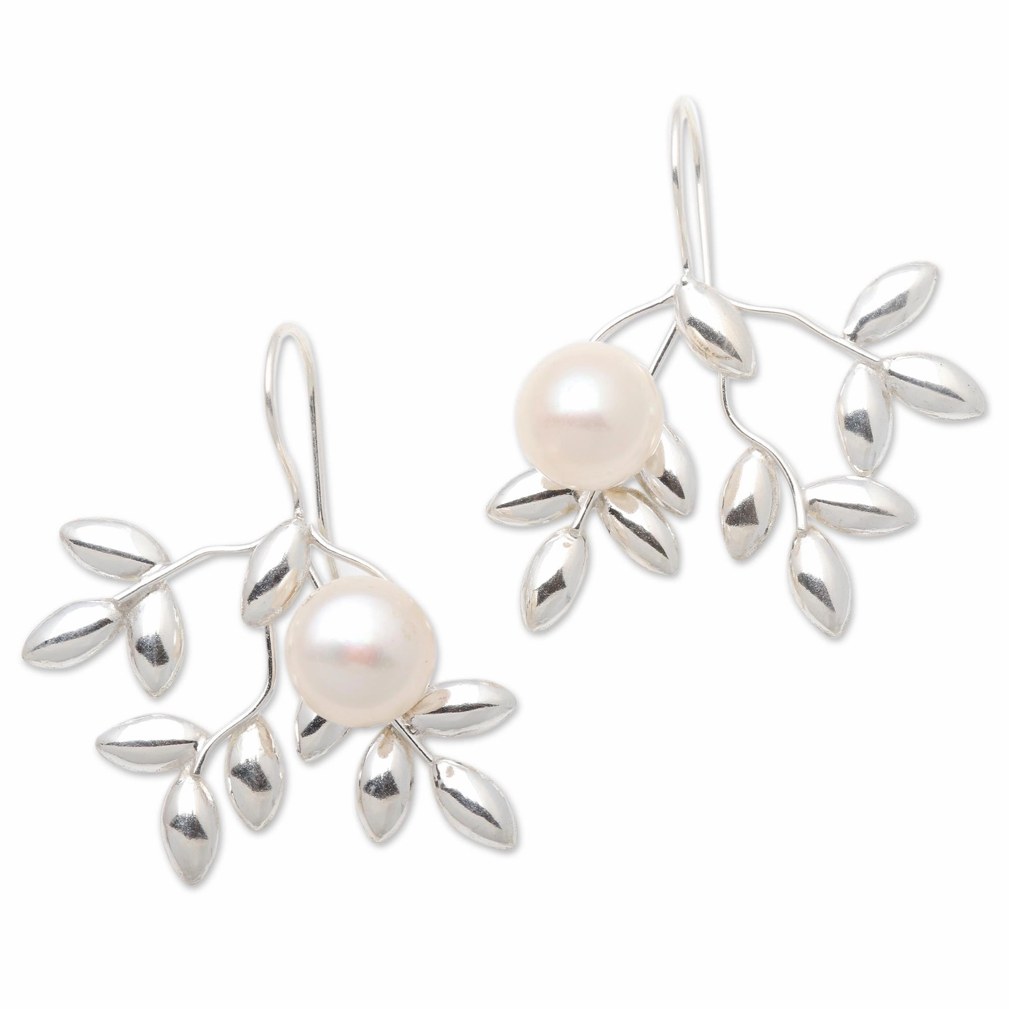 Ripe Leafy Cultured Pearl Drop Earrings from Bali