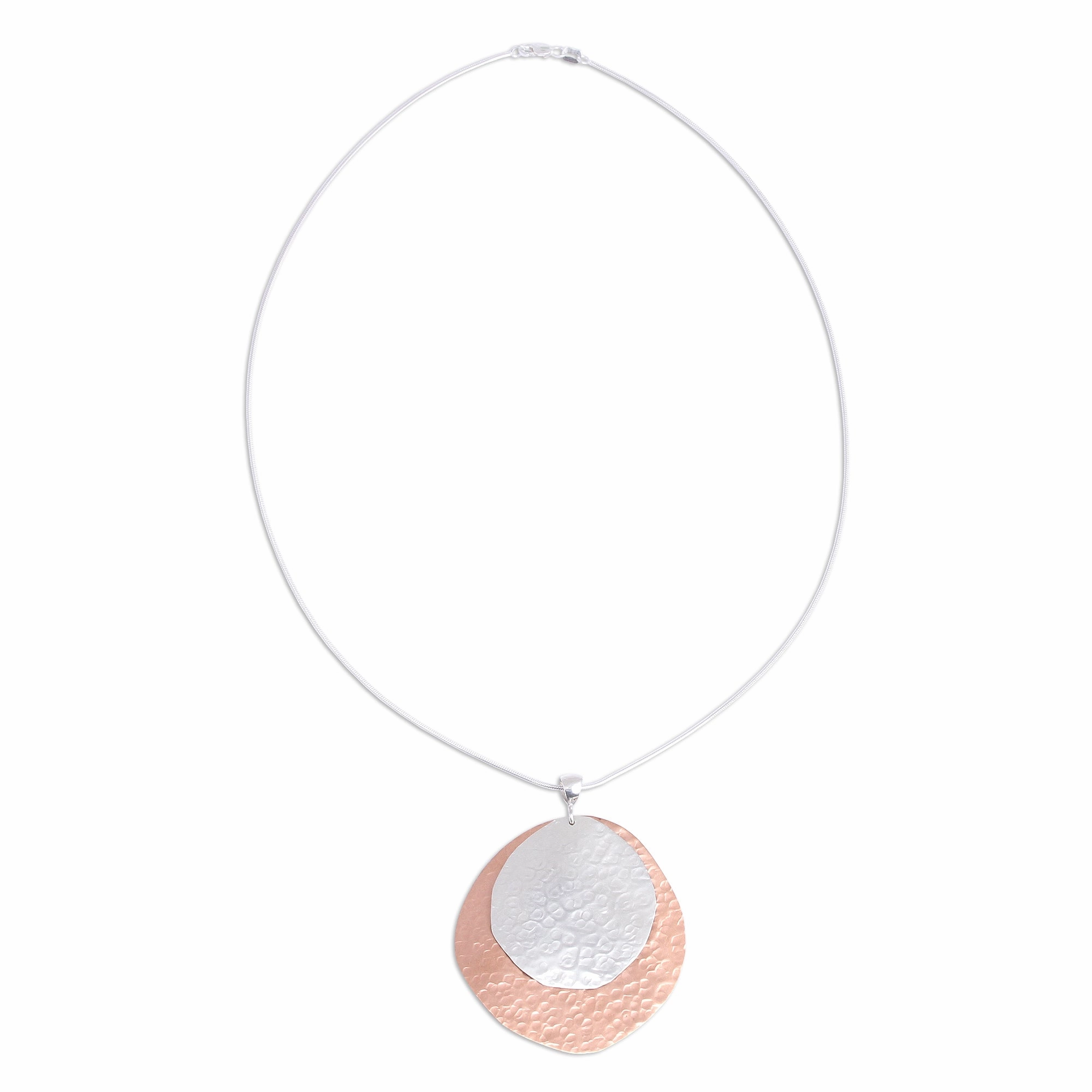 Rippling Eclipse Sterling Silver and Copper Pendant Necklace from Mexico