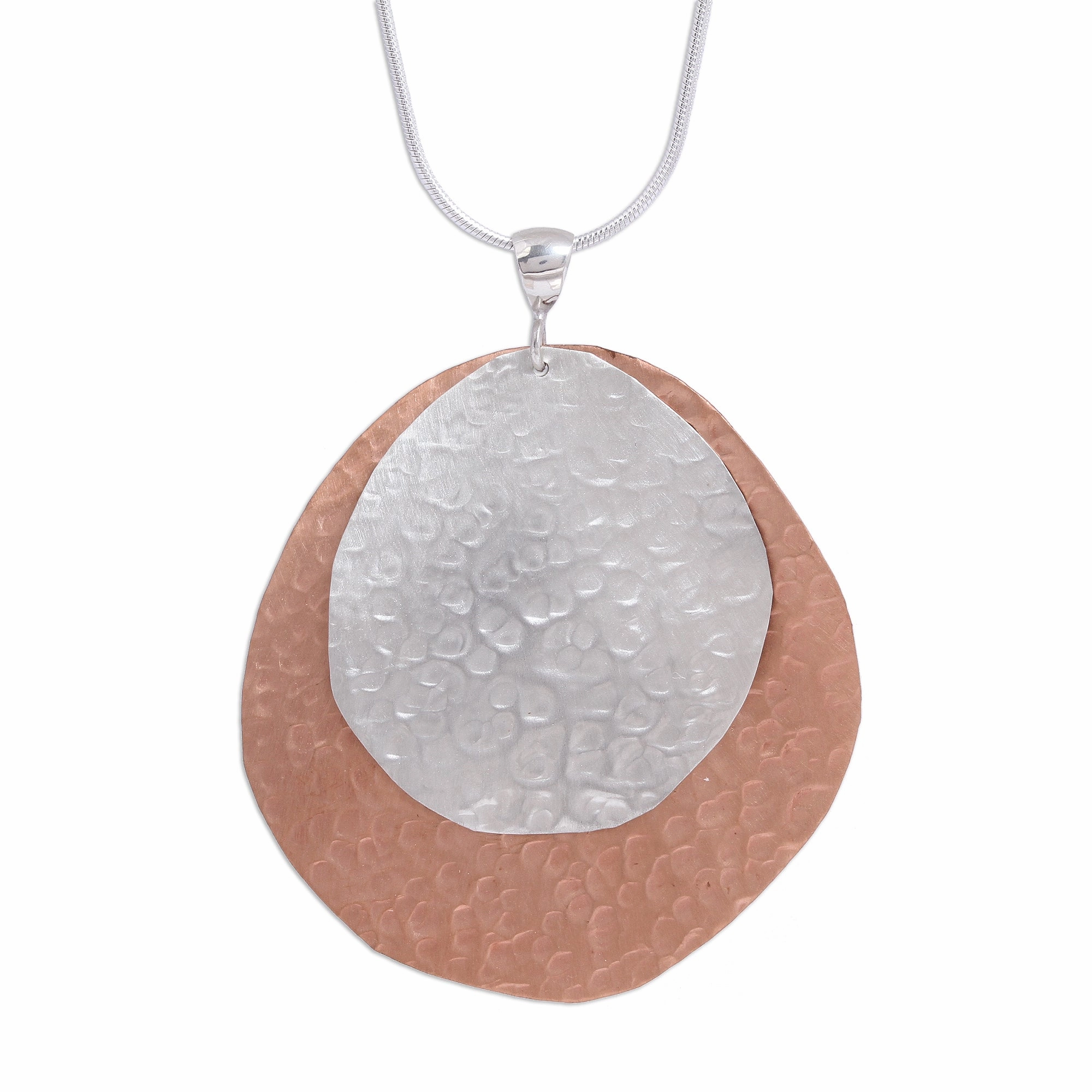 Rippling Eclipse Sterling Silver and Copper Pendant Necklace from Mexico