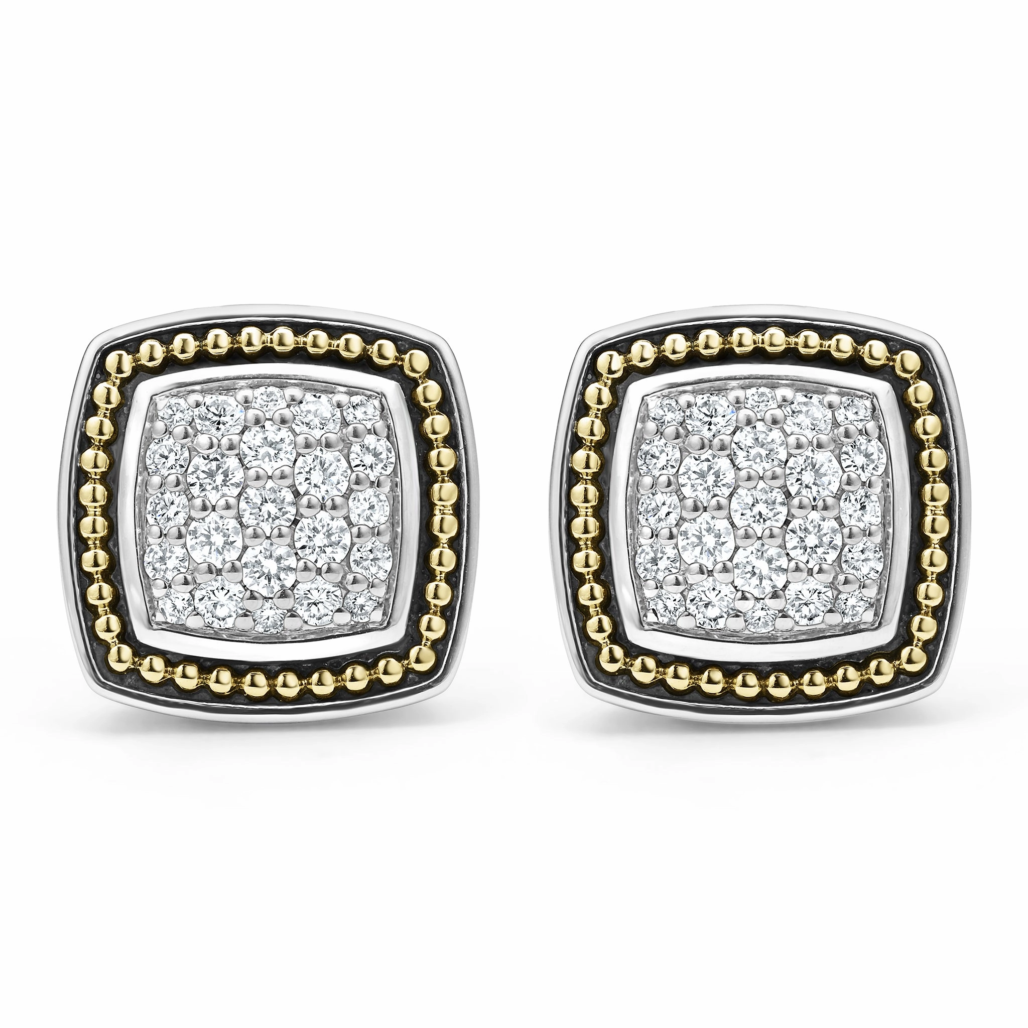 Rittenhouse Two-Tone Caviar Diamond Omega Clip Earrings