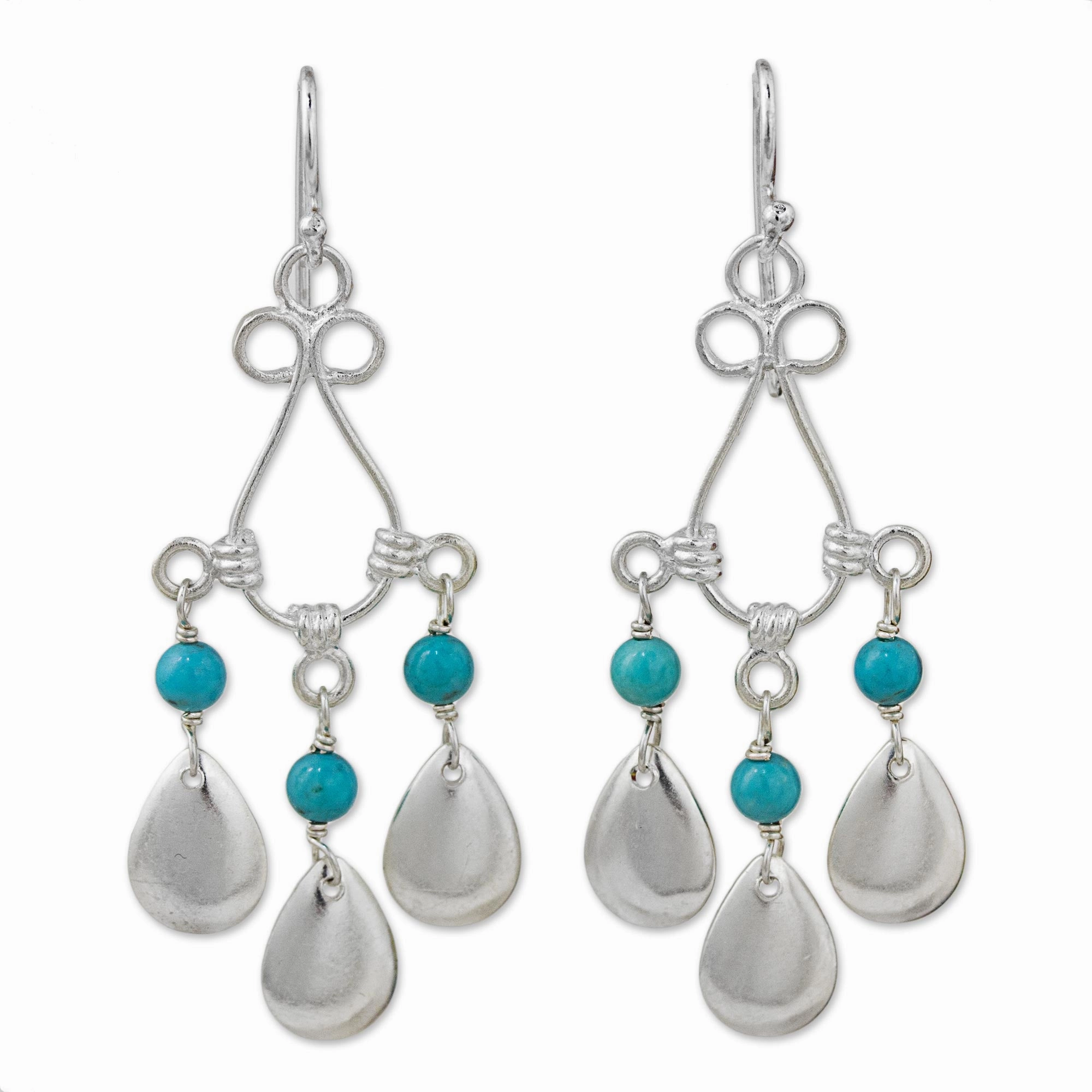 River Drops Blue Calcite Sterling Silver Chandelier Earrings Thailand