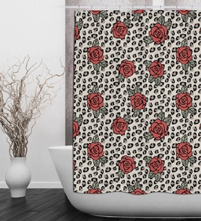 Rockabilly Rose and Leopard Shower Curtains and Optional Bath Mats Lighting,Lamps Fixtures