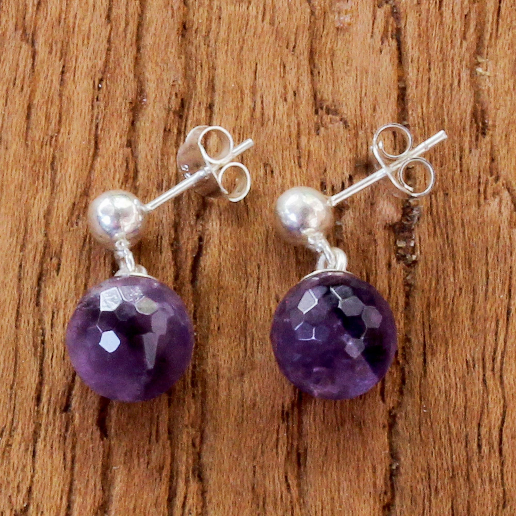 Romantic Night Faceted Amethyst Sterling Silver Dangle Earrings Thailand