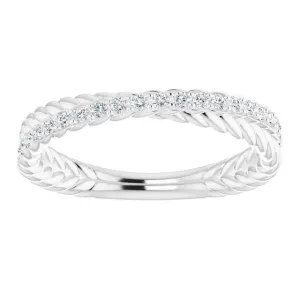 Rope Pattern Round Diamond Wedding Band Criss Cross Ring