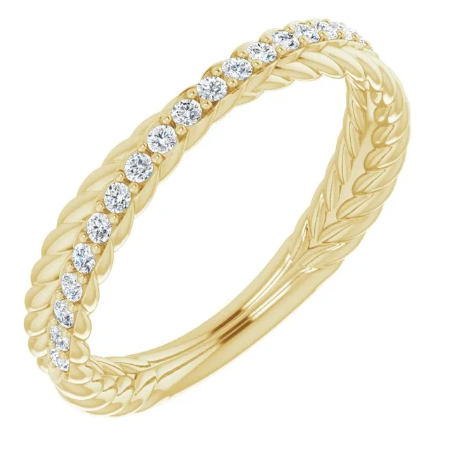 Rope Pattern Round Diamond Wedding Band Criss Cross Ring