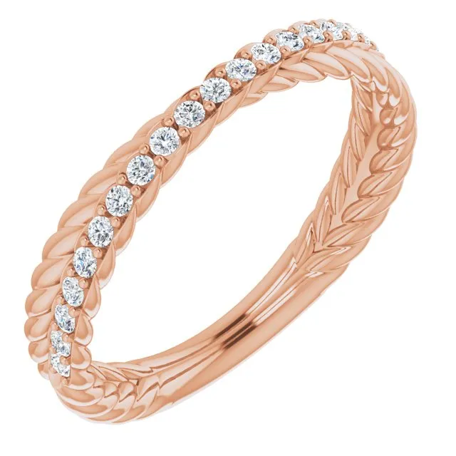 Rope Pattern Round Diamond Wedding Band Criss Cross Ring