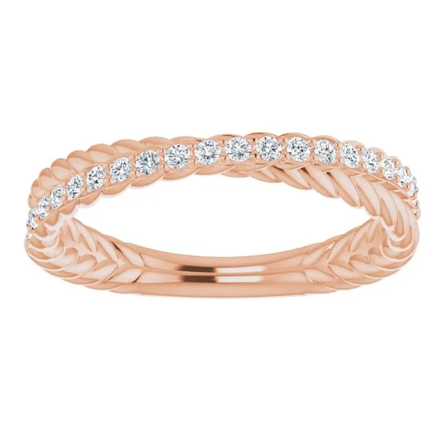 Rope Pattern Round Diamond Wedding Band Criss Cross Ring