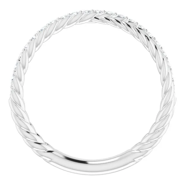 Rope Pattern Round Diamond Wedding Band Criss Cross Ring