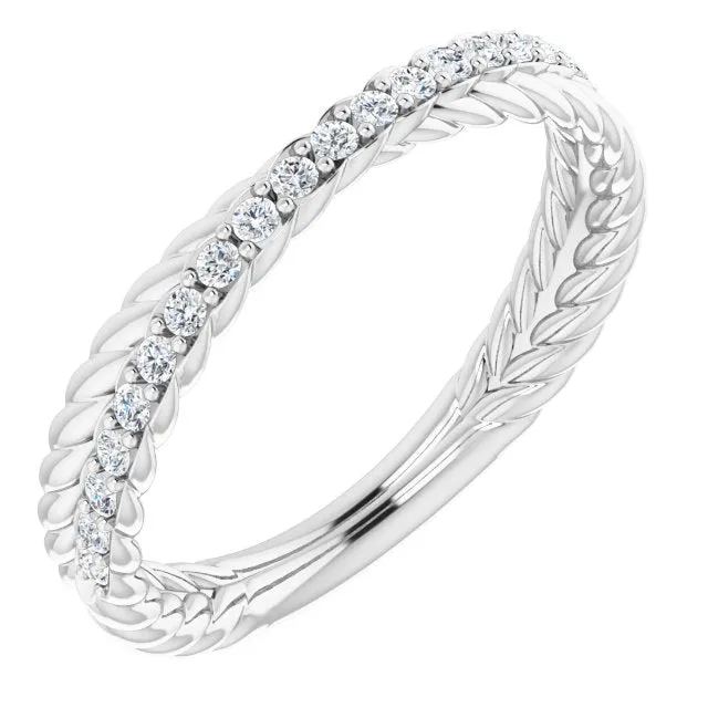 Rope Pattern Round Diamond Wedding Band Criss Cross Ring